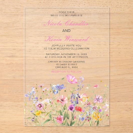 Wildblume Spring Floral Wedding Acryleinladungen (Vorderseite)