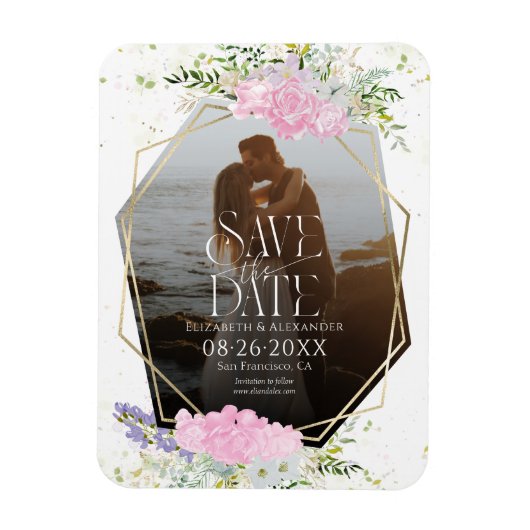 Wildblume Spring Foto Hochzeit speichern das Datum Magnet (Vertikal)