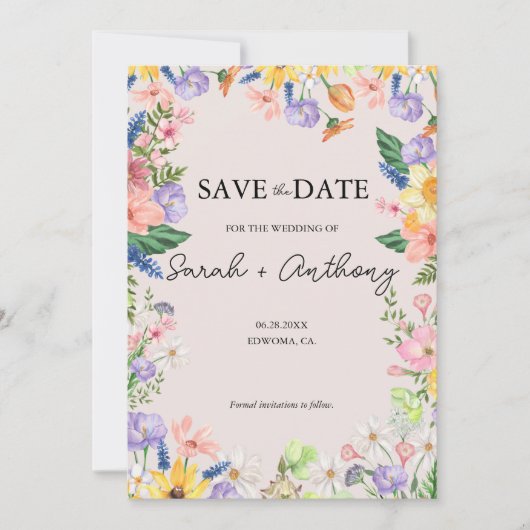 Wildblume Spring Foto Save the Date Card Einladung (Vorderseite)