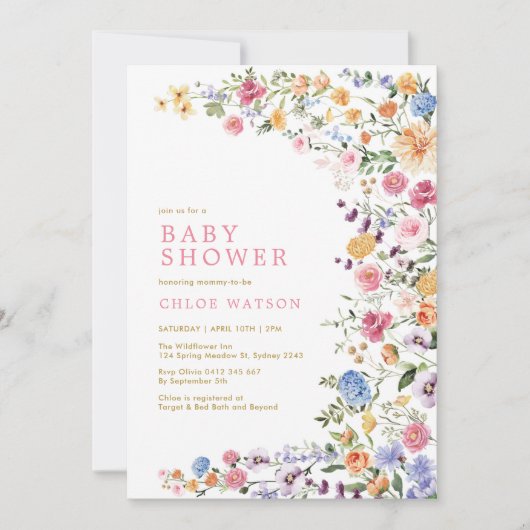 Wildblume Spring Garden Girl Babydusche Einladung (Vorderseite)