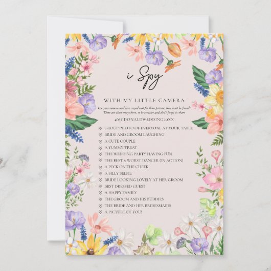 Wildblume Spring I Spy Wedding Game Card Einladung (Vorderseite)