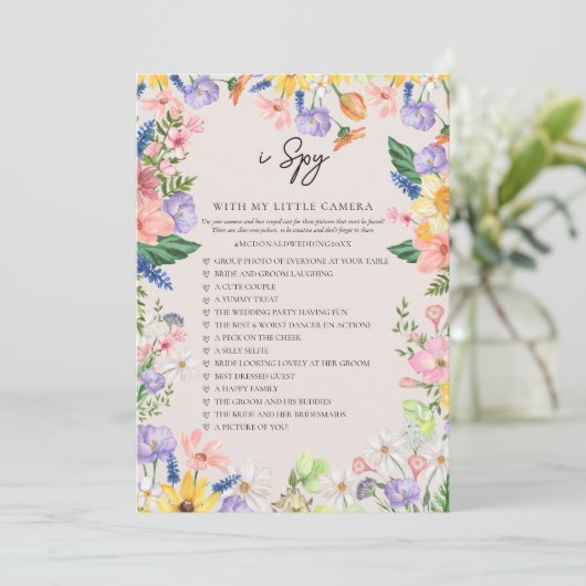 Wildblume Spring I Spy Wedding Game Card Einladung (Stehend Vorderseite)