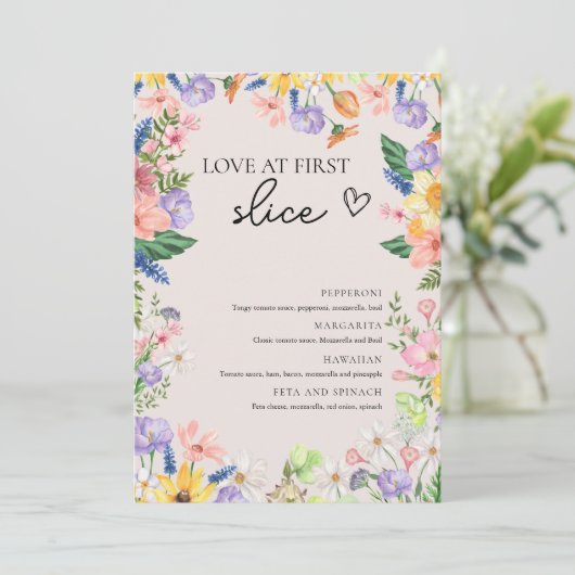 Wildblume Spring Liebe bei First Slice Pizza Card Einladung (Stehend Vorderseite)