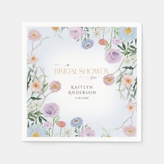 Wildblume Spring Pink Floral w Blue Brautparty Serviette (Vorderseite)