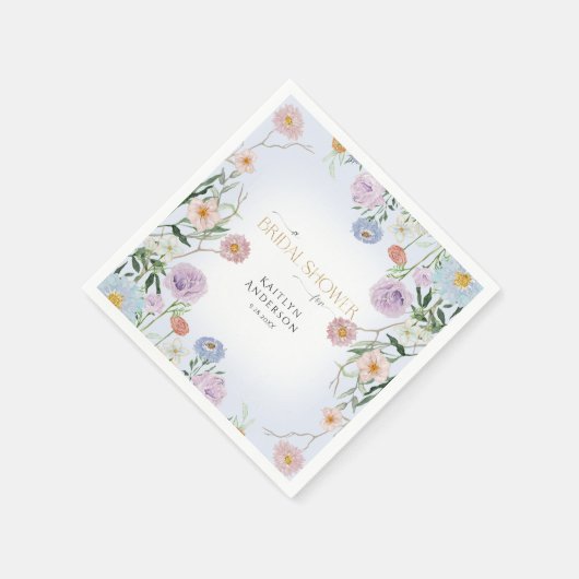 Wildblume Spring Pink Floral w Blue Brautparty Serviette (Ecke)