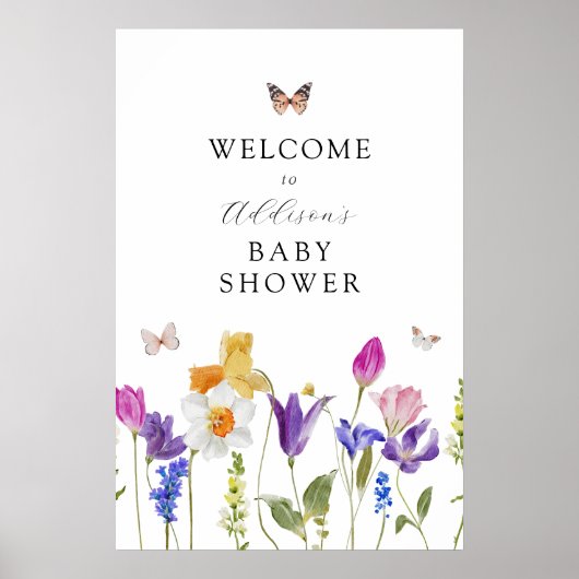Wildblume Spring Time Baby Dusche Begrüßungszeiche Poster (Vorne)