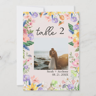 Wildblume Spring Wedding Foto Tischnummer Card