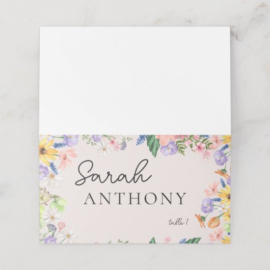 Wildblume Spring Wedding Platzkarte (Außenseite Aufgefaltet)