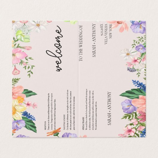 Wildblume Spring Wedding Program Card (Außenseite Aufgefaltet)