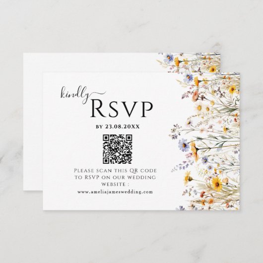 Wildblume Spring Wedding QR Code RSVP Karte (Vorne/Hinten)