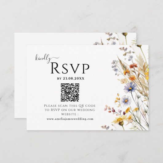 Wildblume Spring Wedding QR Code RSVP Karte (Vorne/Hinten)