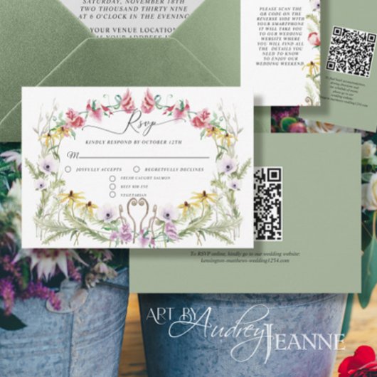 Wildblume Spring Wreath Moderner Blumencode QR-Cod RSVP Karte