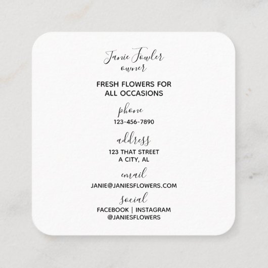 Wildblume Square Business Card Quadratische Visitenkarte (Rückseite)