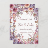 Wildblume STD mit rosa getrocknetem Lavendel Save The Date (Vorne/Hinten)