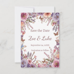 Wildblume STD mit rosa getrocknetem Lavendel Save The Date