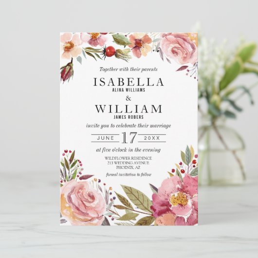 Wildblume Summer Boho Hochzeitseinladung Einladung (Stehend Vorderseite)