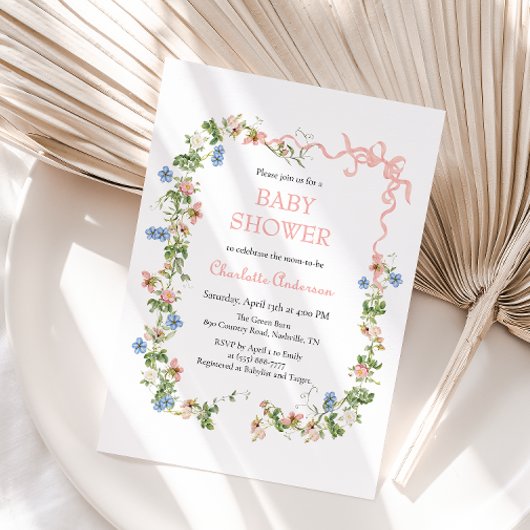 Wildblume Summer Pink Bow Baby Dusche Einladung