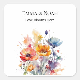 Wildblume Symphonie: Buntes Frühlingswasser Quadratischer Aufkleber