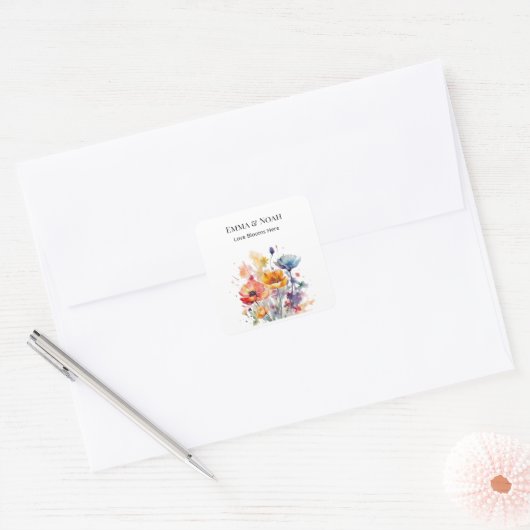 Wildblume Symphonie: Buntes Frühlingswasser Quadratischer Aufkleber (Umschlag)