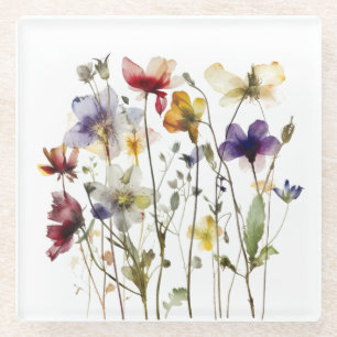 Wildblume Symphony: Vibranly Watercolor Art Glasuntersetzer