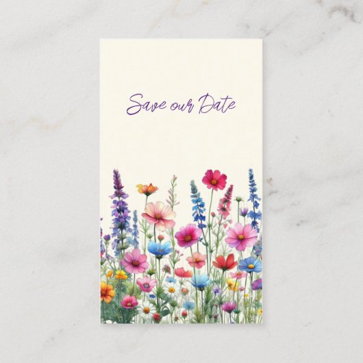 Wildblume Symphony-Wedding speichern das Datum- Visitenkarte (Rückseite)