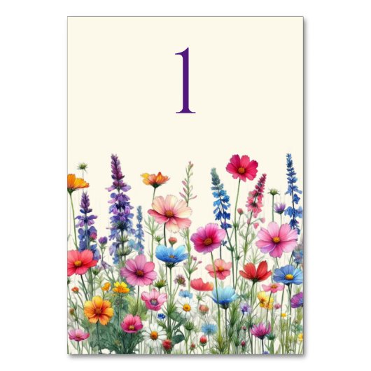 Wildblume Symphony Wedding Table Card Tischnummer (Vorderseite)