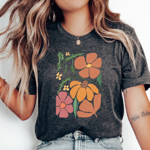 Wildblume T - Shirt, Garten T-Shirt, Retro Frauen  T-Shirt