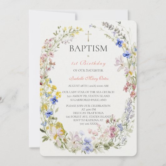 Wildblume Taufe Boho Girl Einladung (Vorderseite)