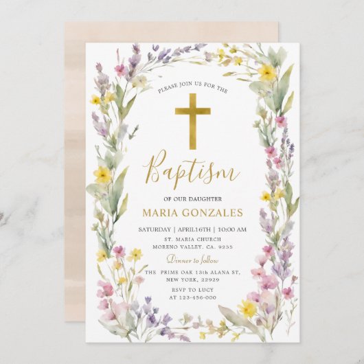 Wildblume Taufe Einladung (Vorne/Hinten)