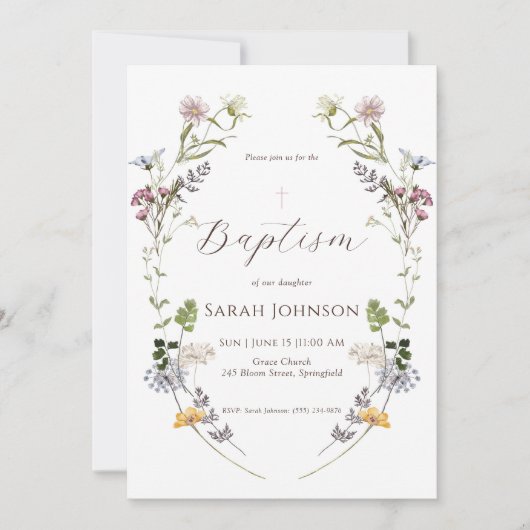 Wildblume Taufe Einladung (Vorderseite)