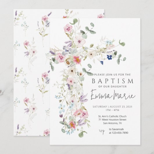 Wildblume - Taufe Einladung (Vorne/Hinten)