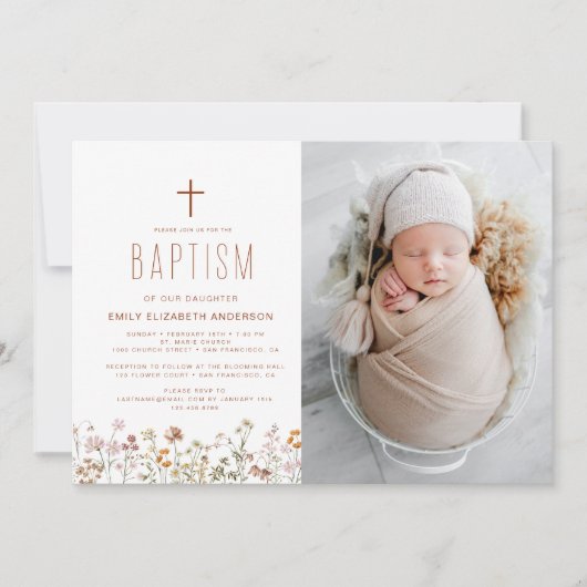 Wildblume Taufe Foto Garten im Blut Einladung (Vorderseite)