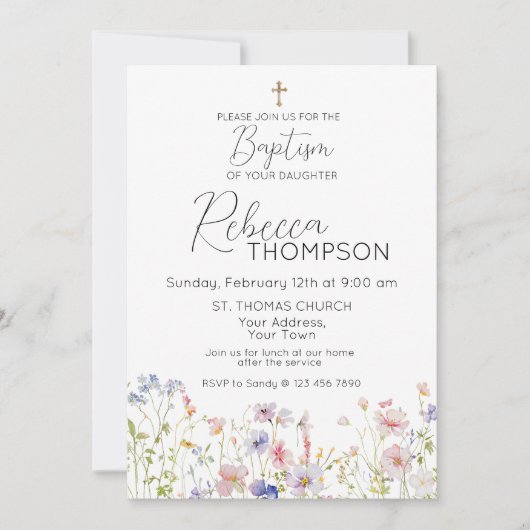 Wildblume Taufe Girl Einladung (Vorderseite)