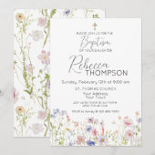 Wildblume Taufe Girl Einladung (Vorne/Hinten)