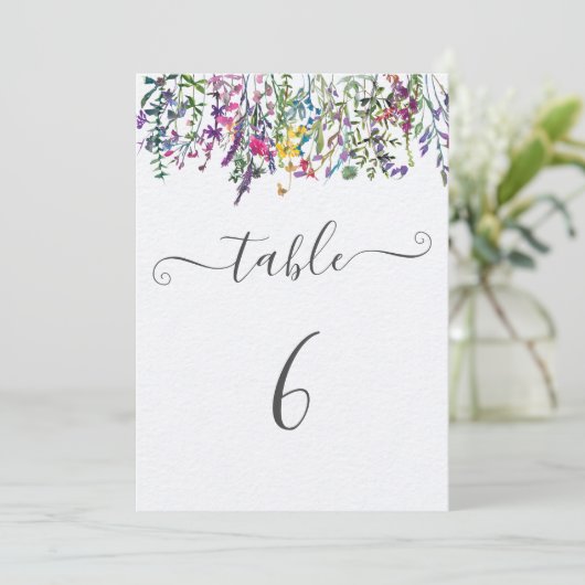Wildblume Taufe Sitzkarten Tischnummer (Stehend Vorderseite)