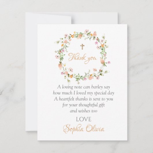 Wildblume Taufe Taufe Mädchen Taufe Danke Karte (Vorderseite)