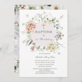 Wildblume Taufe und Einladung zum ersten Geburtsta (Vorne/Hinten)