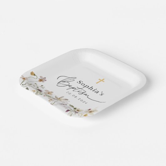 Wildblume Taufen Pappteller (Gewinkelt)