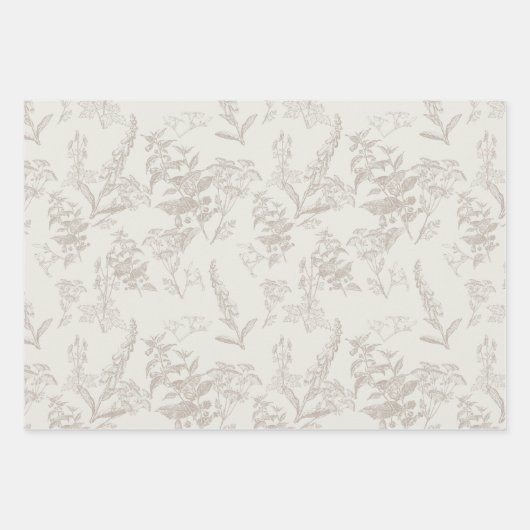 Wildblume Taupe & Cream Ton Blume Art Geschenkpapier Set (Vorderseite 3)