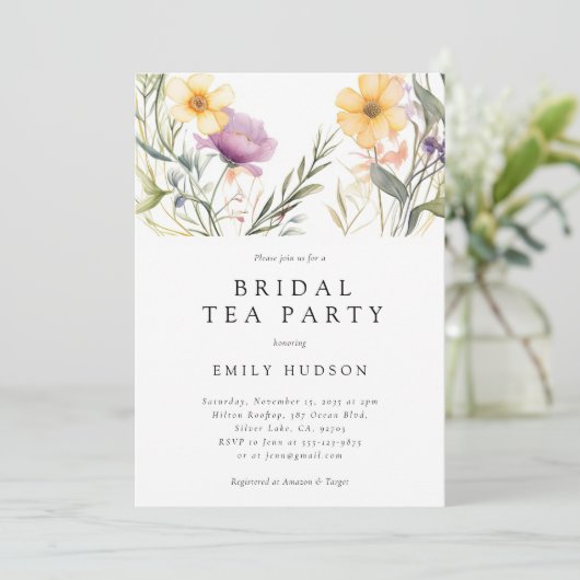 Wildblume Tea Party Brautdusche Einladung (Stehend Vorderseite)