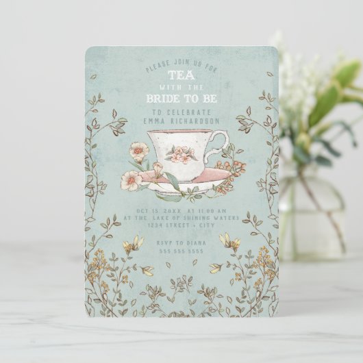 Wildblume Tea Party Brautdusche Einladung (Stehend Vorderseite)