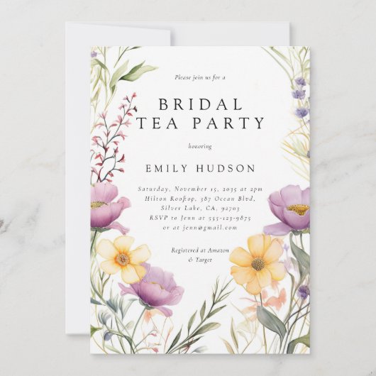 Wildblume Tea Party Brautdusche Einladung (Vorderseite)