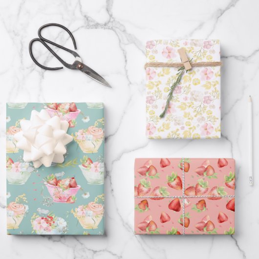 Wildblume Teacup Erdbeerfeld Kinderzimmer Geschenkpapier Set (Vorderseite)