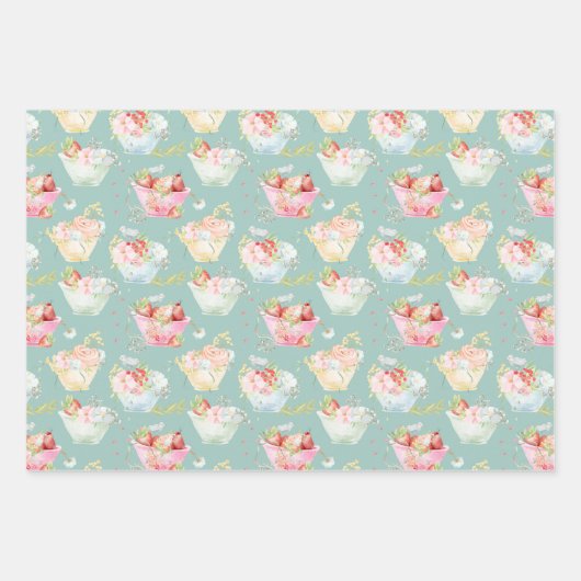 Wildblume Teacup Erdbeerfeld Kinderzimmer Geschenkpapier Set (Vorderseite)