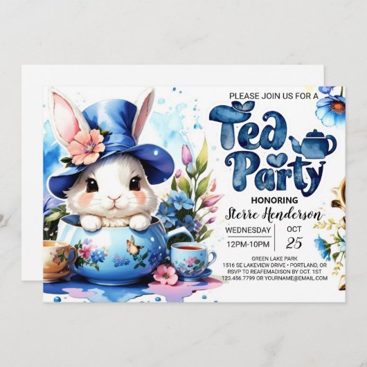 Wildblume Tee Party Boy Kinderdusche Einladung (Vorne/Hinten)