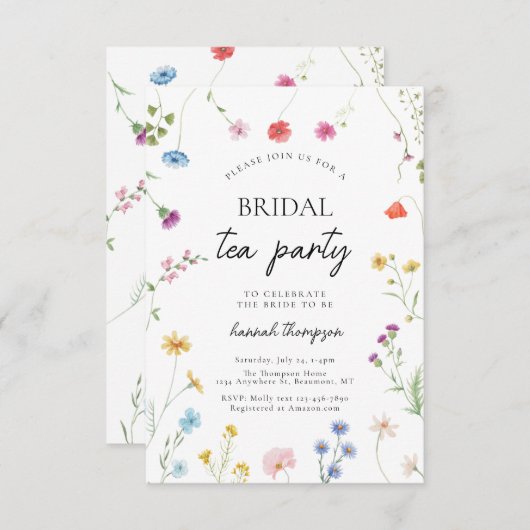 Wildblume Tee Party Brautparty Einladung (Vorne/Hinten)