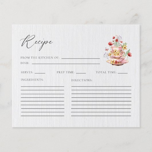 Wildblume Tee Party Brautparty Rezept Karte (Vorderseite)
