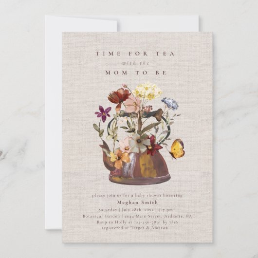 Wildblume Tee Party Kinderdusche Einladung (Vorderseite)