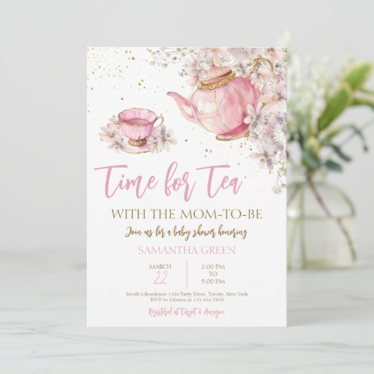 Wildblume Tee-Party Kinderdusche Einladung (Stehend Vorderseite)