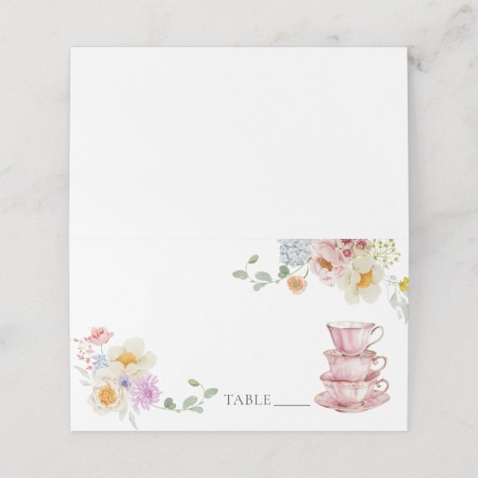 Wildblume Tee Party Name Platzkarten (Außenseite Aufgefaltet)